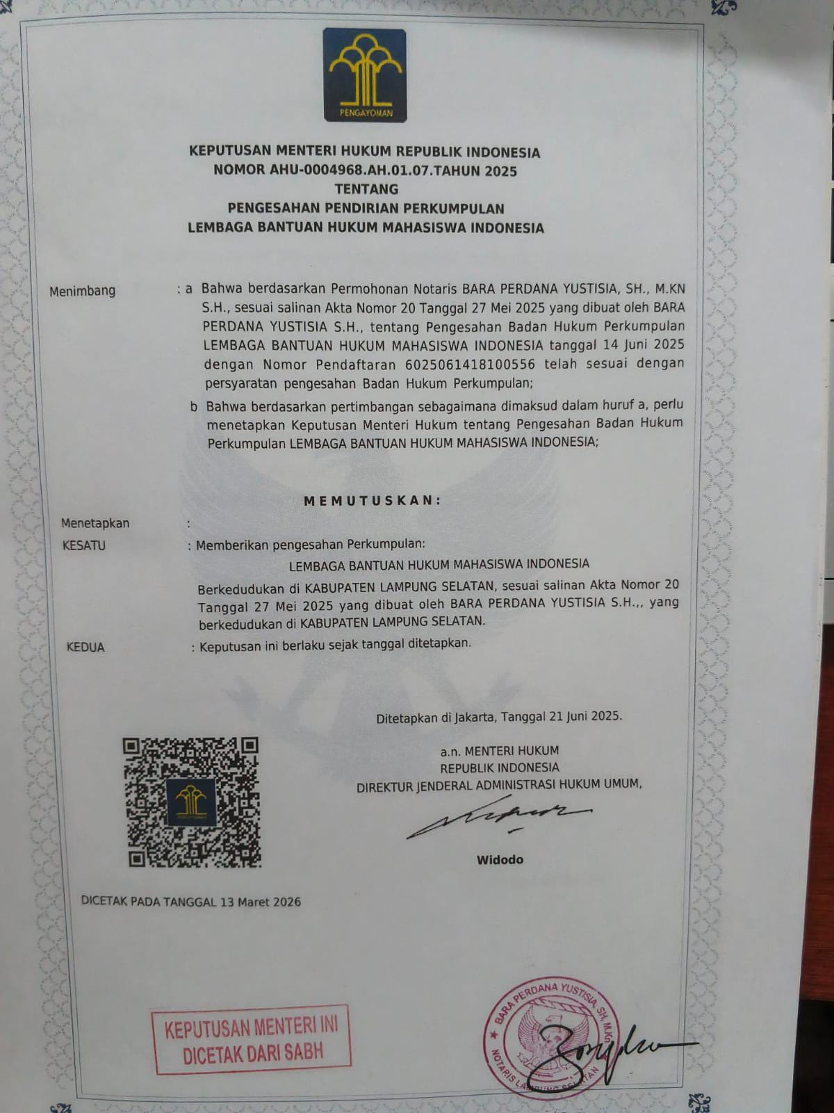 Kemenkum Resmikan LBH Mahasiswa Indonesia, Wadah Pengabdian Mahasiswa di Bidang Hukum