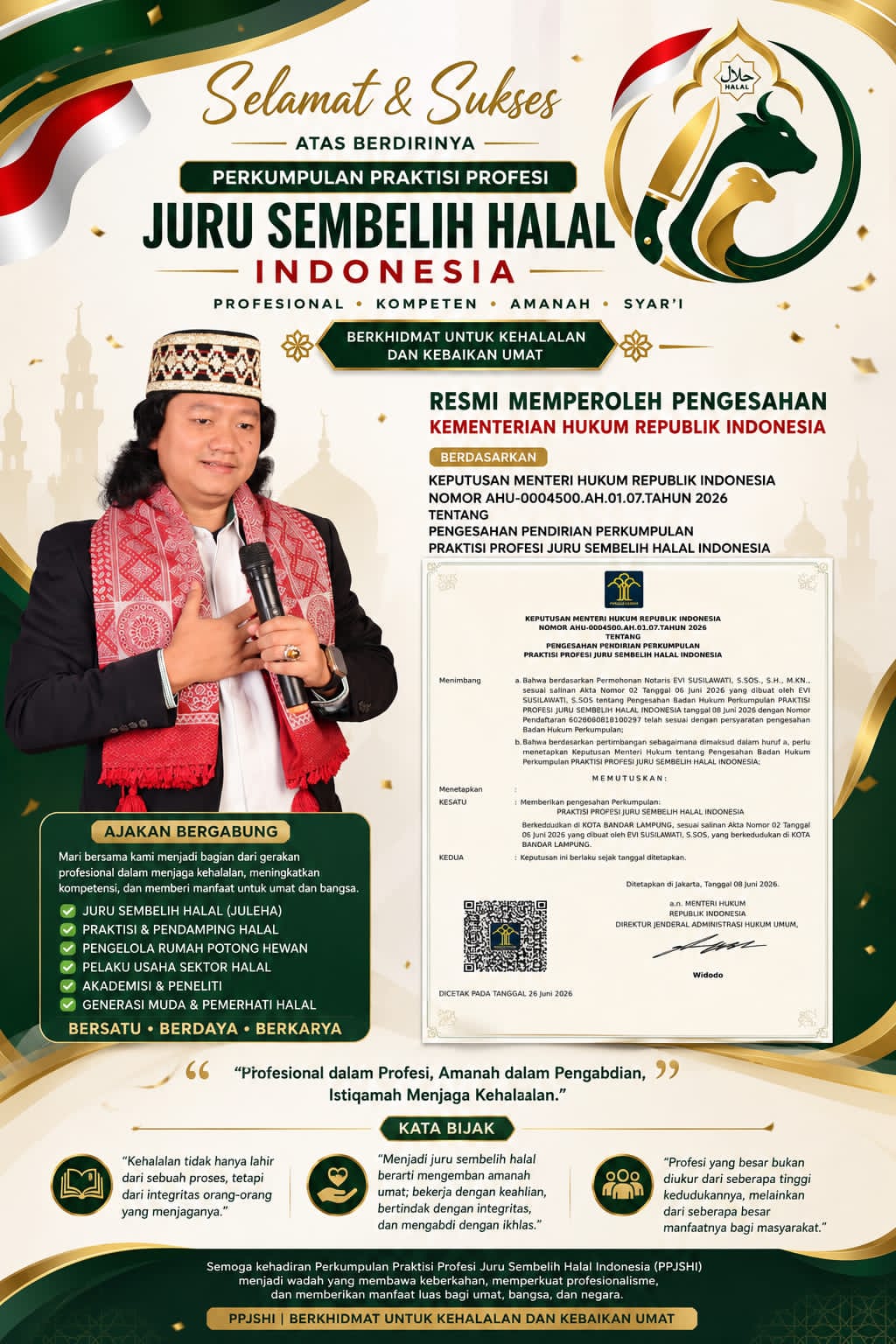 PPJSHI Resmi Memperoleh Pengesahan Kementerian Hukum RI, Perkuat Profesionalisme Dan Ekosistem Juru Sembelih Halal Nasional
