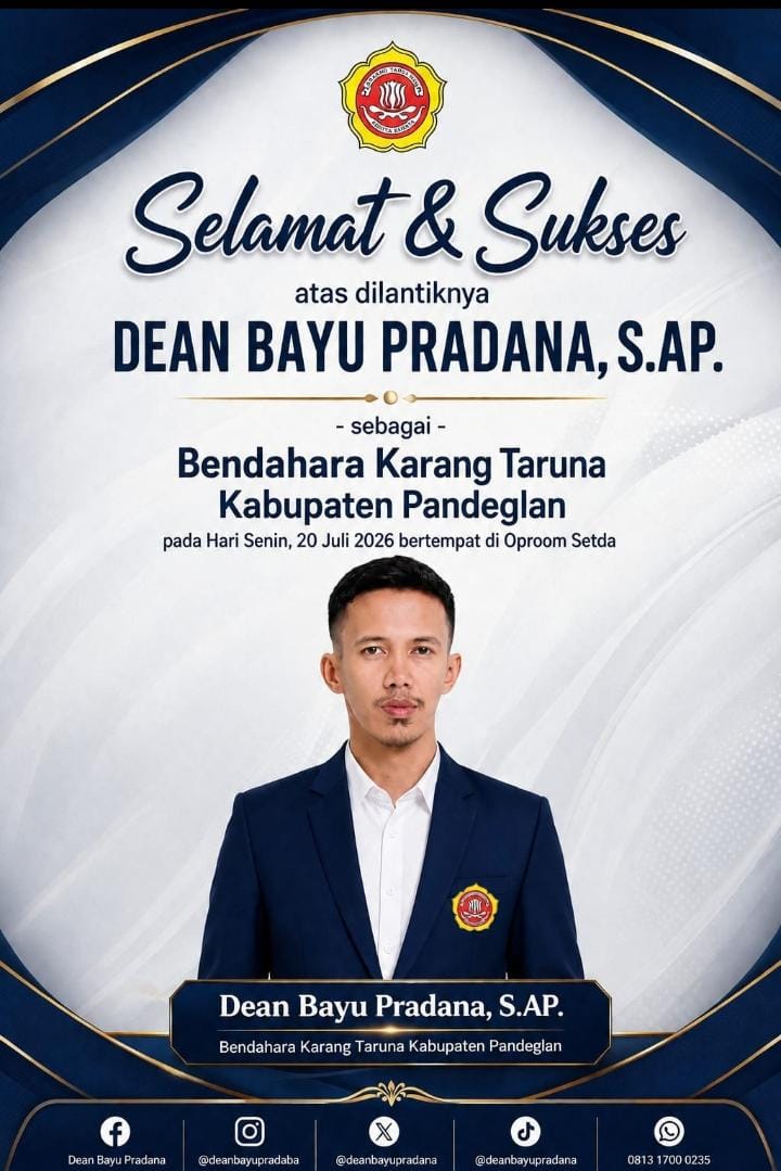 Dean Bayu Pradana Resmi Dilantik sebagai Bendahara Karang Taruna Pandeglang, PPBNI Satria Banten Beri Apresiasi dan Dukungan Penuh