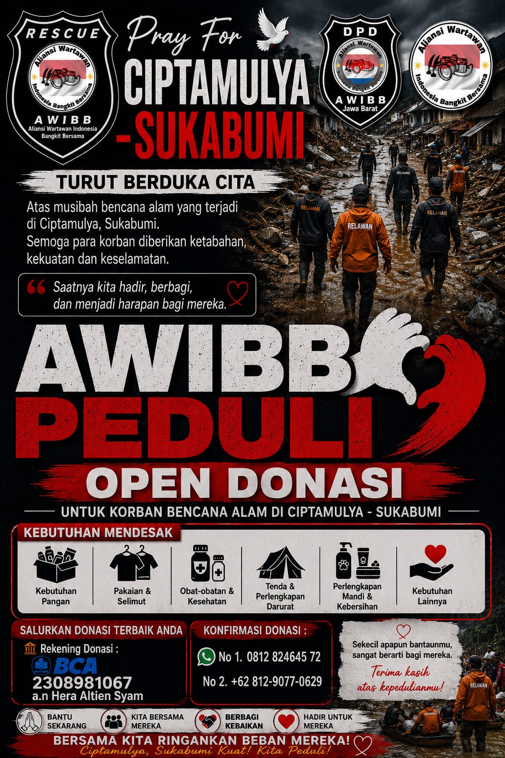 AWIBB Peduli! Saatnya Bersatu Ulurkan Bantuan untuk Korban Bencana Ciptamulya Sukabumi