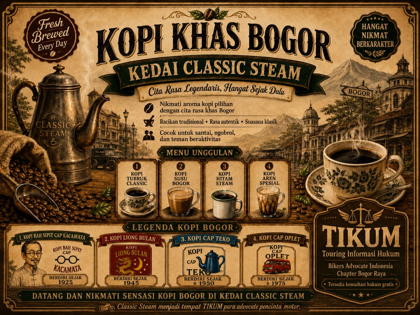 Lebih dari Sekadar Kedai Kopi! Classic Steam Hadirkan Cita Rasa Khas Bogor, Nuansa Klasik, Komunitas Otomotif, dan Konsultasi Hukum Gratis