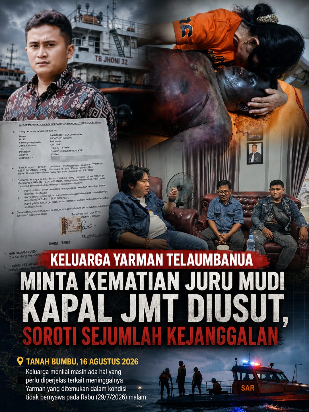 Keluarga Yarman Telaumbanua Minta Kematian Juru Mudi Kapal JMT Diusut, Soroti Sejumlah Kejanggalan