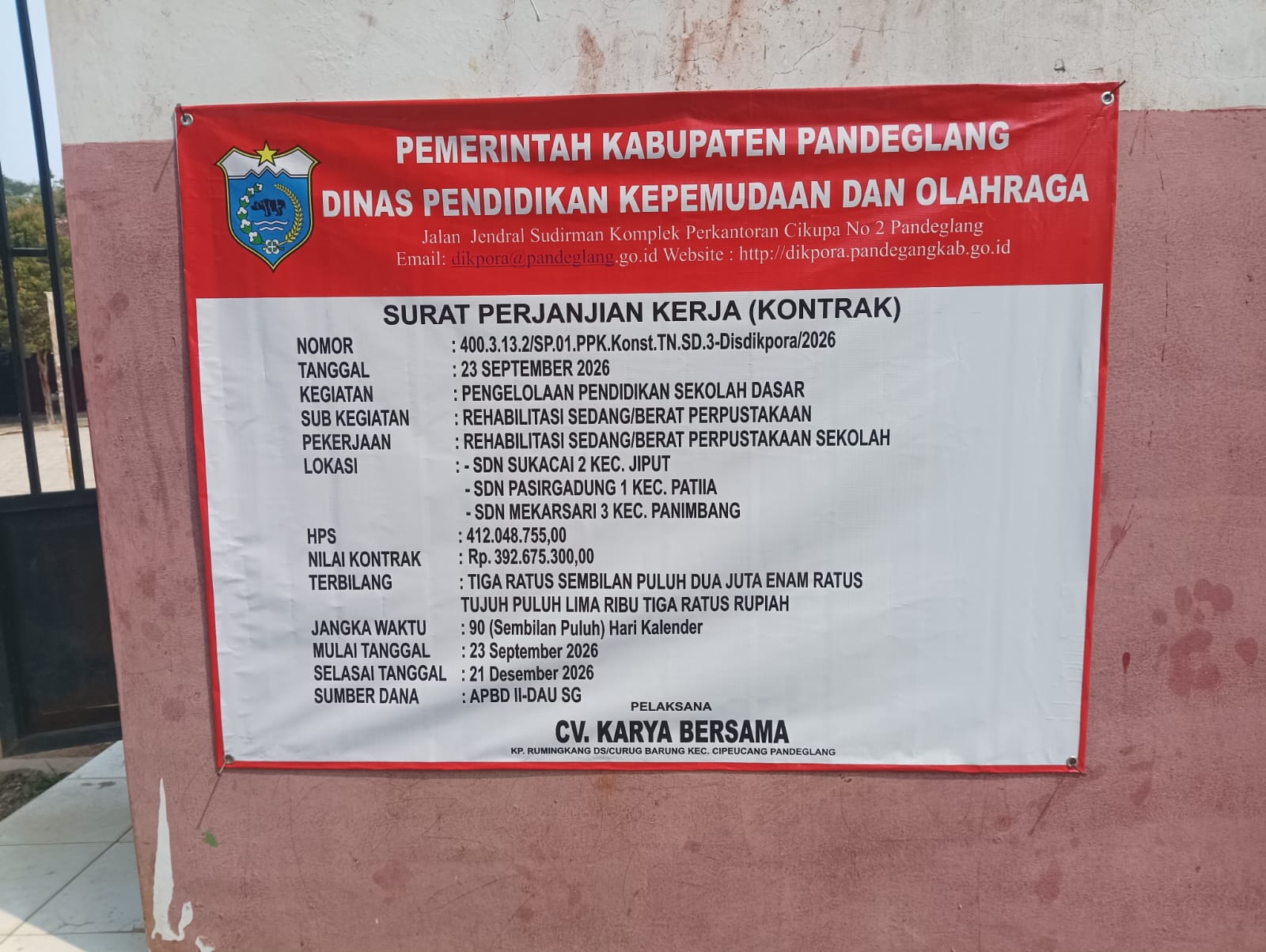 GOW-BANTEN DESAK EVALUASI DAN BEKLIST CV KARYA BERSAMA SERTA KONSULTAN PENGAWAS! PROYEK PERPUSTAKAAN SDN SUKACAI Rp412 JUTA BUKAN AJANG COBA-COBA